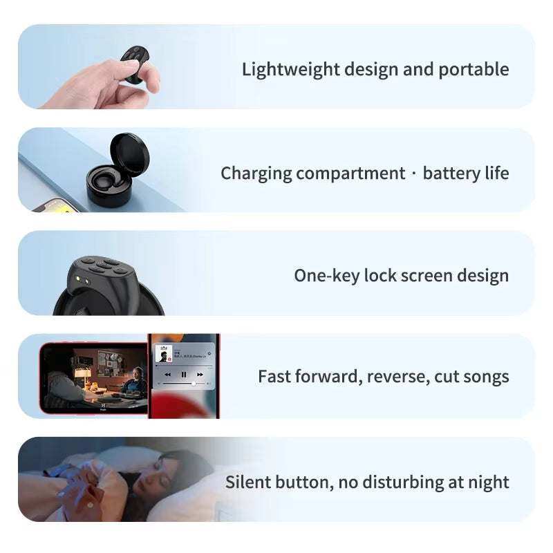 For Tiktok Fingertip Remote Control Ring Bluetooth Novels Comics Turn Page Music App Controller Selfie Camera Shutter for Iphone