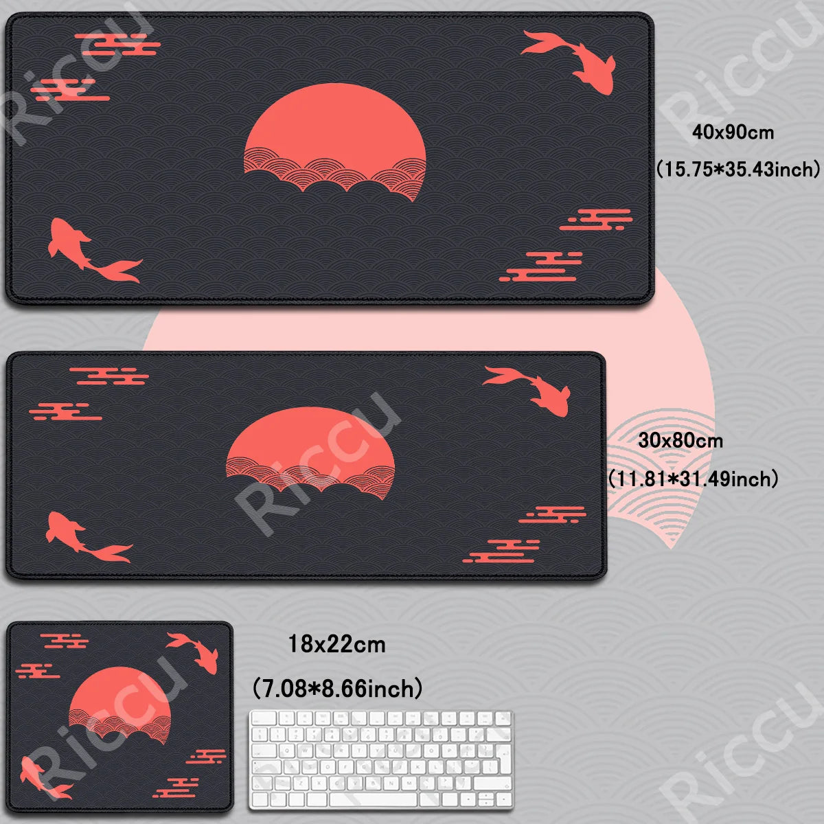 Anime Mousepad Koi Fish Yin-Yang Lock Edge Mouse Pad Computer Gaming Accessories Antislip Tapis De Souris Mausepad Keyboard Desk