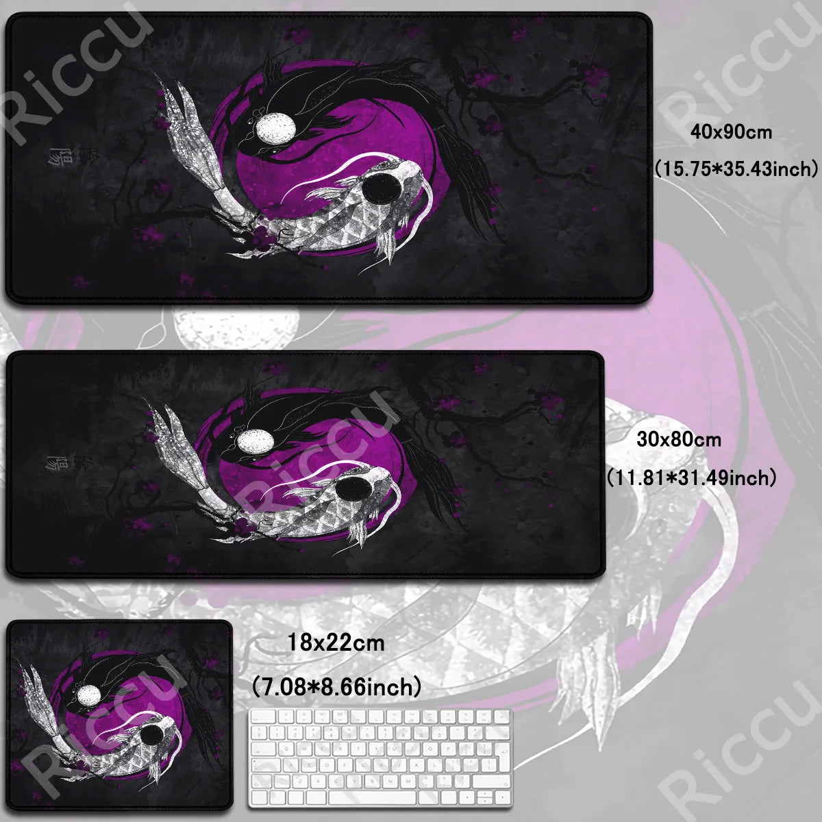 Anime Mousepad Koi Fish Yin-Yang Lock Edge Mouse Pad Computer Gaming Accessories Antislip Tapis De Souris Mausepad Keyboard Desk