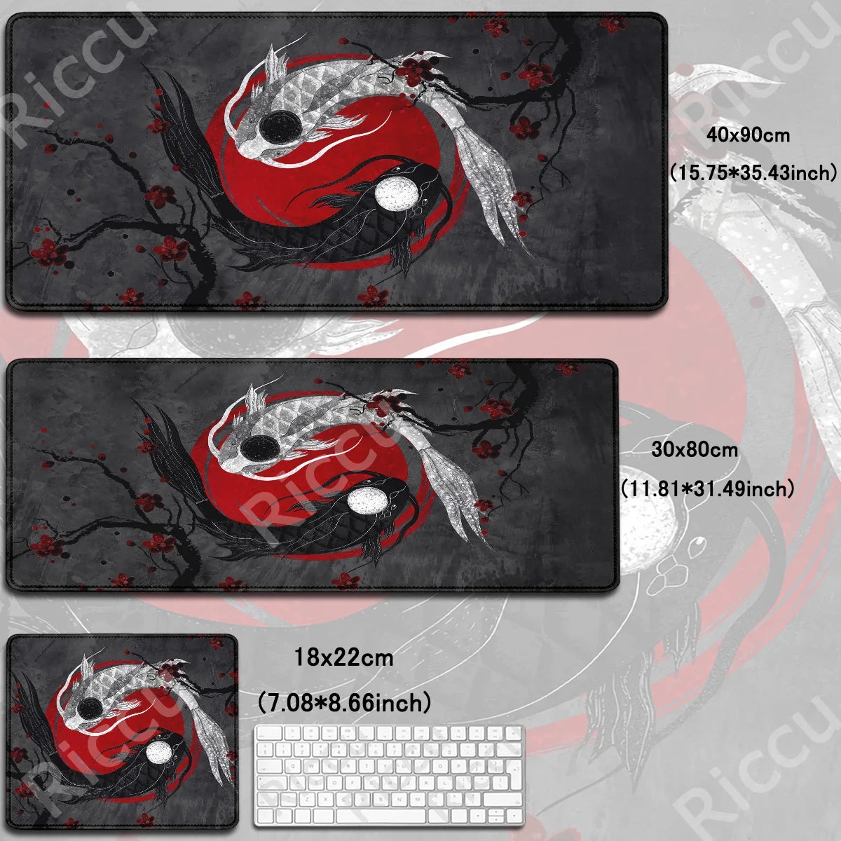 Anime Mousepad Koi Fish Yin-Yang Lock Edge Mouse Pad Computer Gaming Accessories Antislip Tapis De Souris Mausepad Keyboard Desk