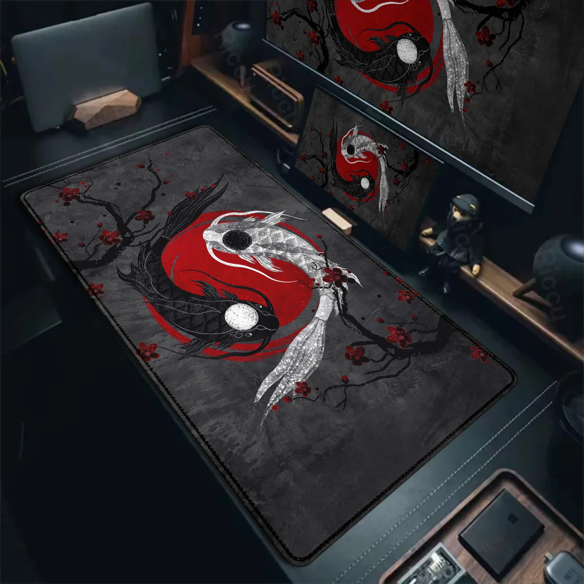 Anime Mousepad Koi Fish Yin-Yang Lock Edge Mouse Pad Computer Gaming Accessories Antislip Tapis De Souris Mausepad Keyboard Desk