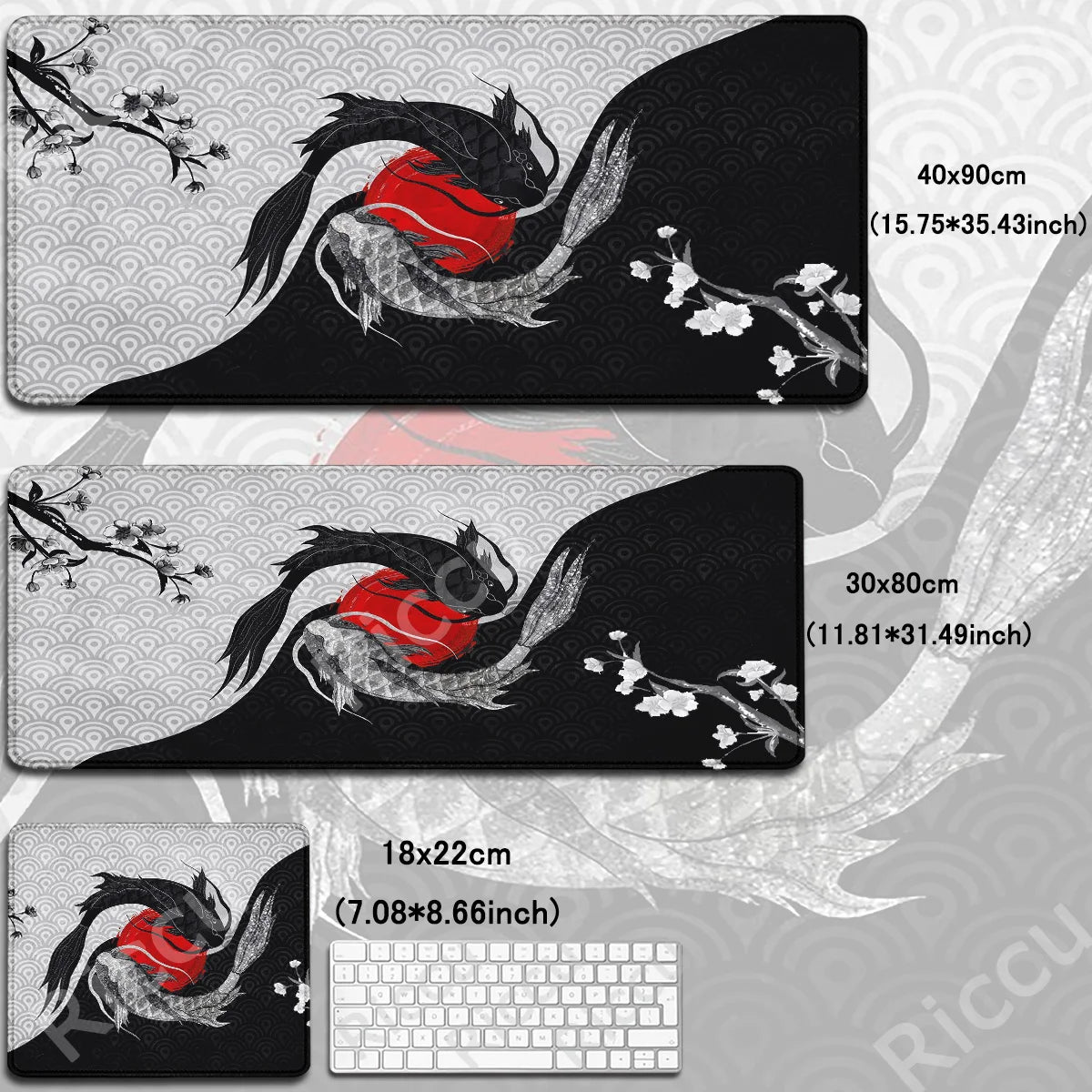 Anime Mousepad Koi Fish Yin-Yang Lock Edge Mouse Pad Computer Gaming Accessories Antislip Tapis De Souris Mausepad Keyboard Desk