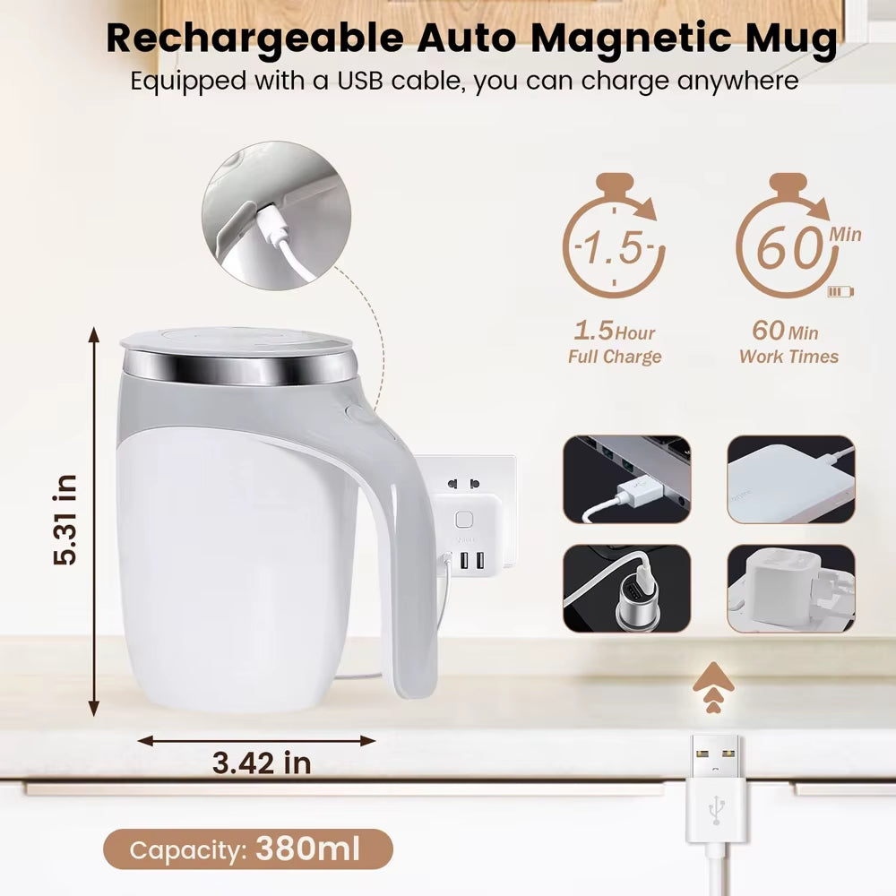 Automatic Mixer Cup Self Stirring Coffee Mug Electric Magnetic Rotating Milk Cup Rechargeable Stainless Steel Thermos Cup 380Ml